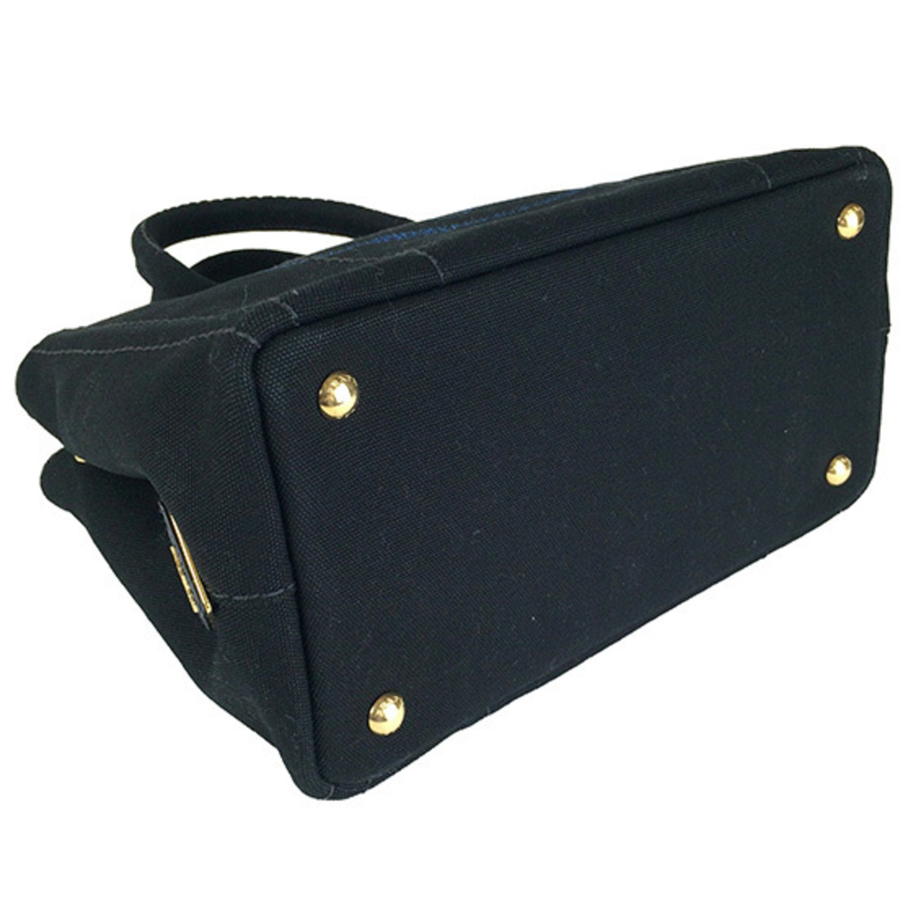 Prada Canapa Tote Black Cobalt 2way Shoulder Bag - Picture 4 of 5